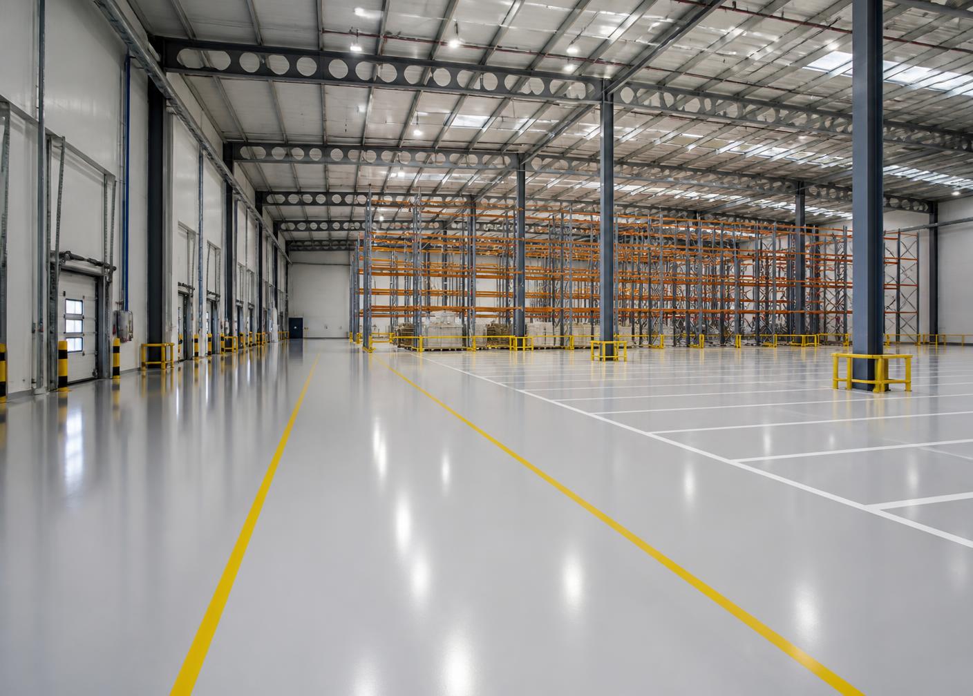 Large commercial facility with a seamless coated floor